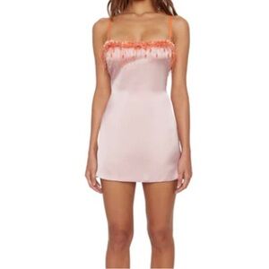 Danielle Guizio Satin Beaded Mini Dress in Powder Pink. Size S
